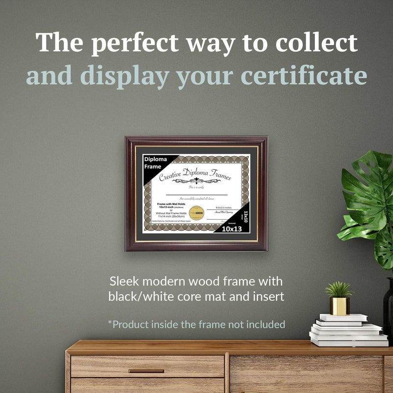 Creative Picture Frames 10x13 Mahogany Gold Rim Diploma Frame with Black Mat Glass Easel and Installed Wall Hangers | Frame Holds 11x14 Media without Mat - Image 3